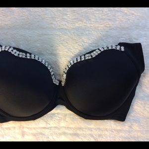 New Sexy Black Crystal Bling Push Up Bra 42D